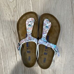 Birkenstock Brown Sandals with Pastel Floral Design